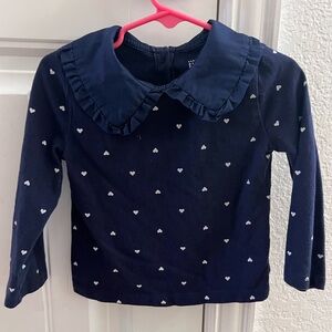GAP Kids Navy Long Sleeve Toddler Tee with Heart Design and Peter-Pan Collar